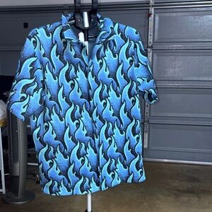 Zara Men's Blue and Black Abstract Shirt